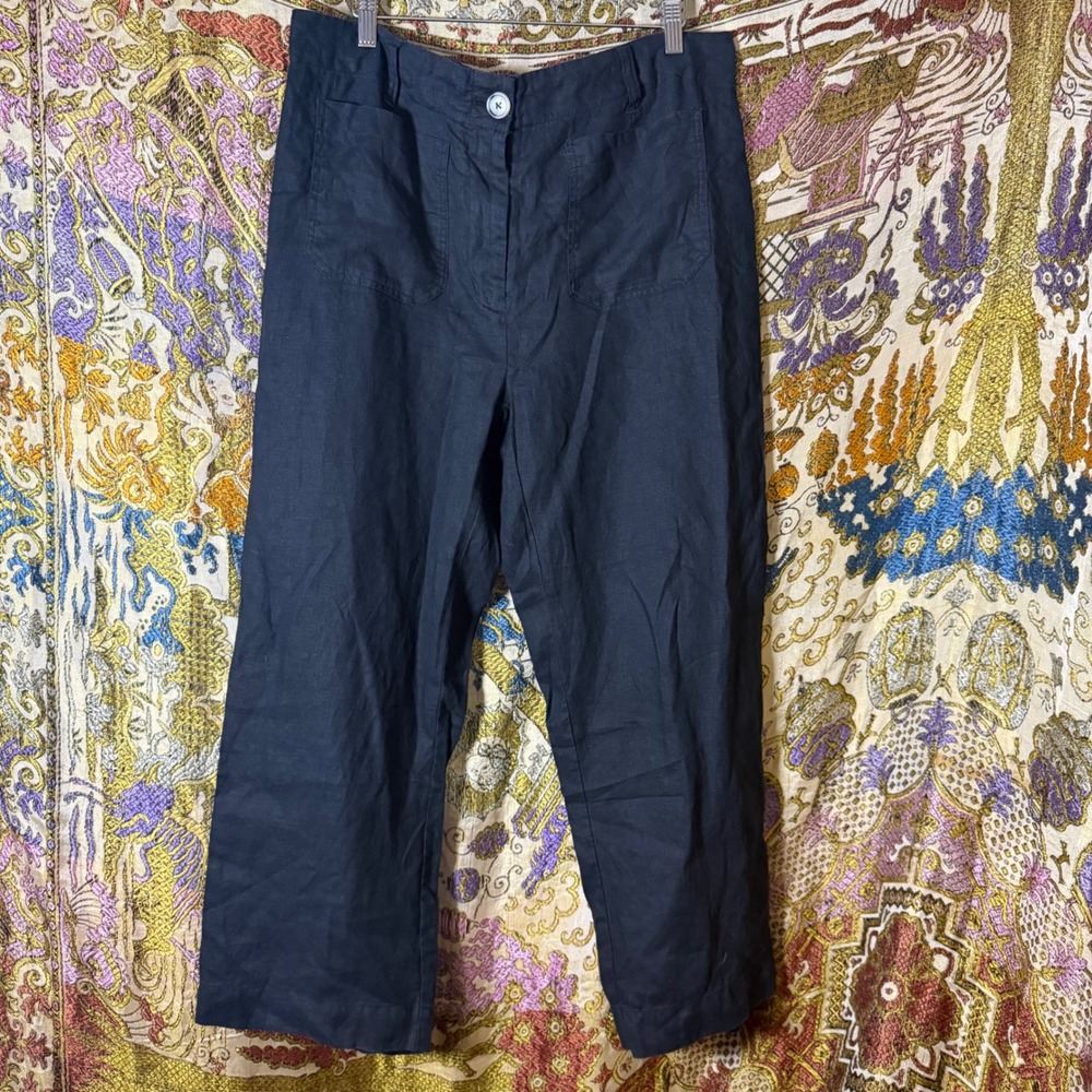 Quince 100% Linen Black Wide Leg Pants Coastal Lagen Look Boho Women's Size 14